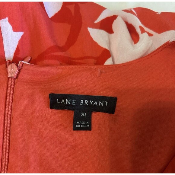 Lane Bryant Coral Floral Tie Knot Waist Midi Lined Short Sleeves Dress Size 20 - Picture 11 of 13